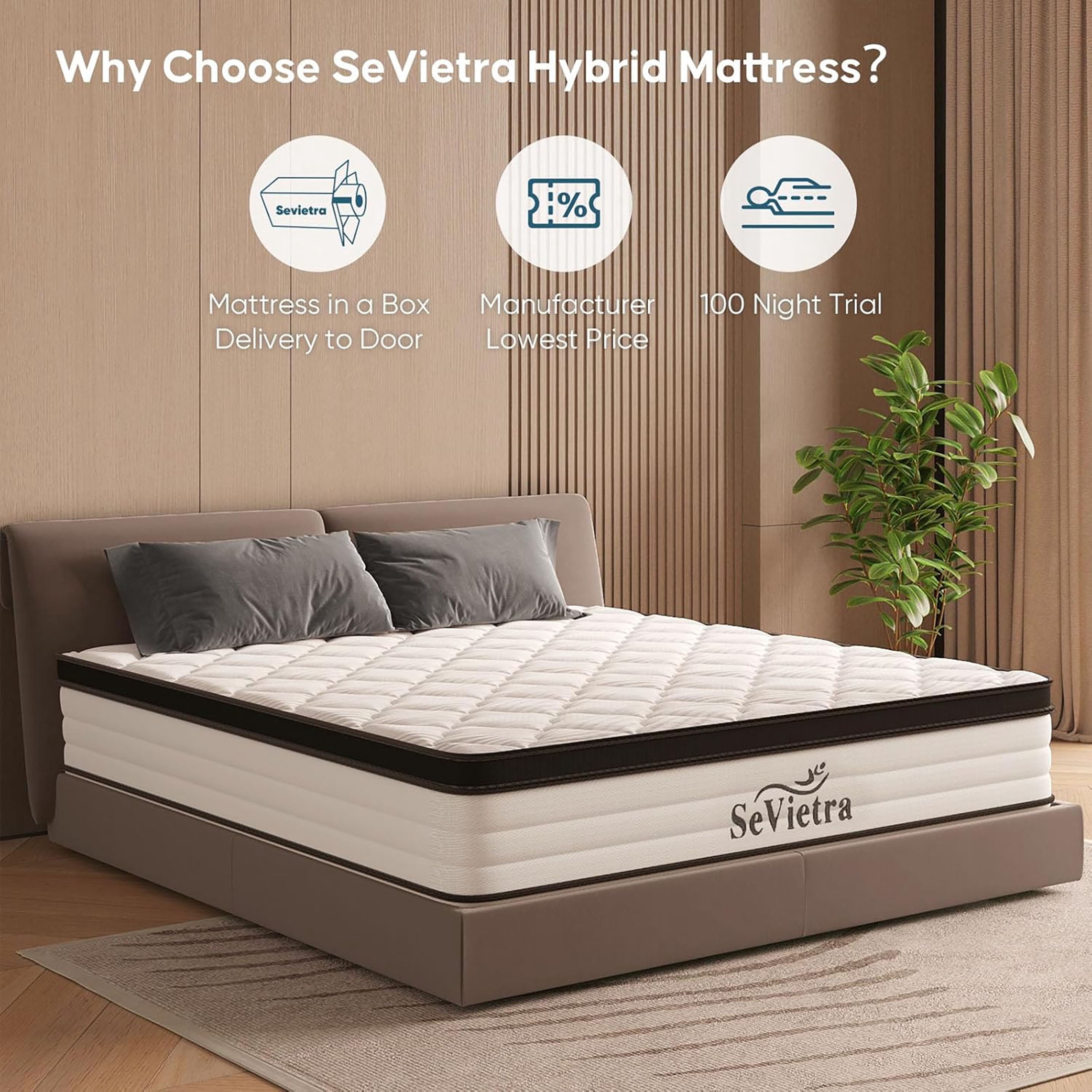 SeVietra Queen Mattress 12 inch, Adult Hybrid Mattresses in a Box, Pocket Springs, Medium Firm and Breathable Comfort