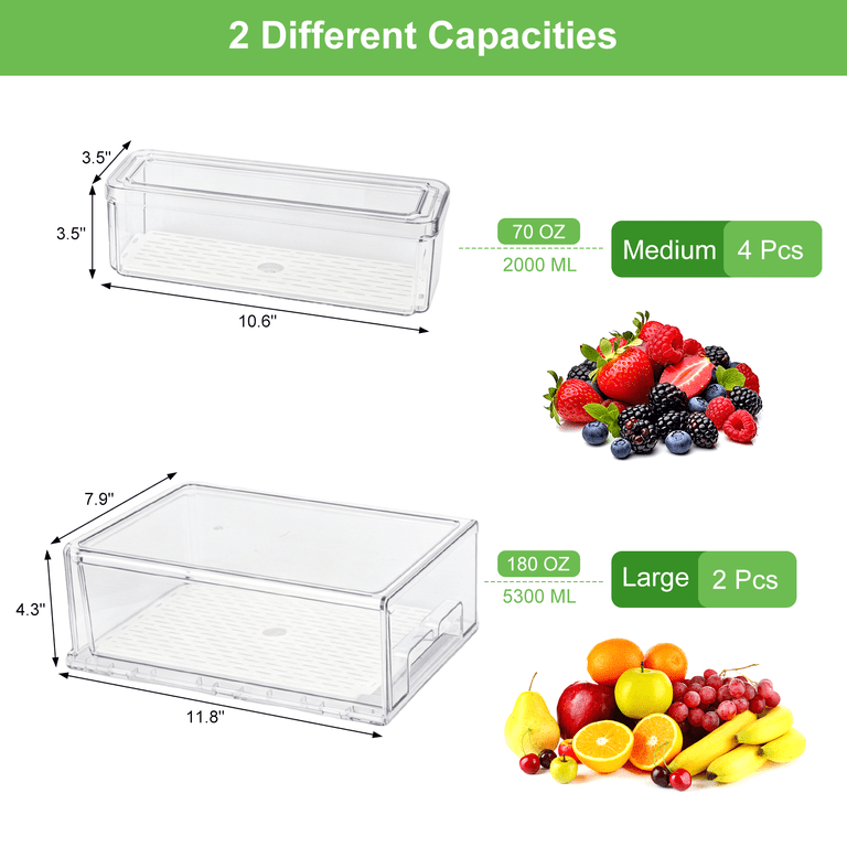 TAIMASI 6-Pack Pull-Out Fridge Drawer Organizer Bins photo 2