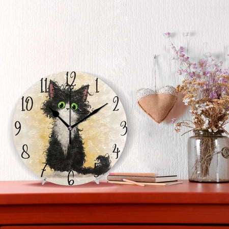 10 Quartz Indoor Wall Clock Silent Mechanism / Long-haired Green-eyed Cat