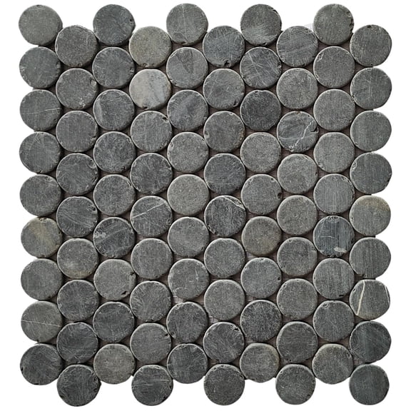 CNK Tile Dark Gray 12" x 12" Penny Round Marble Mosaic Tile for Bathroom
