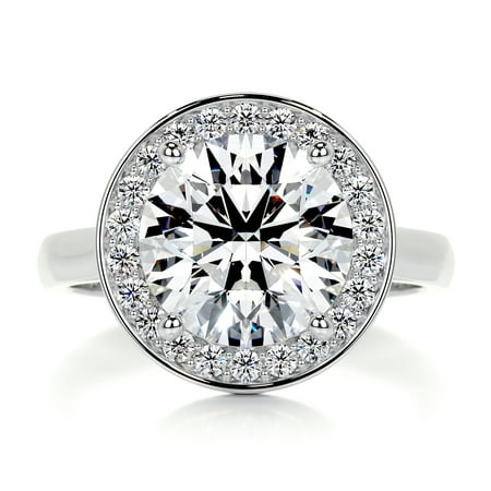 Bella Jewel Wedding Ring - 14K White Gold Plated Diamond Ring - Round Cut Brilliant 2 Ct Diamond Ring for Her - Engagement Wedding Diamond Ring - Halo Diamond Ring - Eternity Diamond Ring