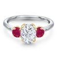 thumbnail image 3 of Gem Stone King 925 Silver and 10K Yellow Gold White Moissanite and Red Ruby Engagement Ring for Women | 2.20 Cttw | Oval 8X6MM | Gemstone Birthstone | Size 9, 3 of 7