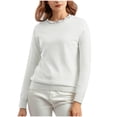 thumbnail image 2 of Dwaogom Women's Beaded Pullover Sweater Women's Round Neck Long Sleeve Knitwear Loose Bottom Blouse Halter Dresses For Women Red Maxi Dress Cocktail Party Midi Dresses, 2 of 9