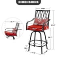 thumbnail image 6 of Nuu Garden 2-Piece Outdoor Patio Swivel Bar Stools, All-Weather Metal Bar Height Bistro Stools with Red Padded Cushions and Extra Pillows, Outdoor Furniture Bar Stools Set, Black, 6 of 9