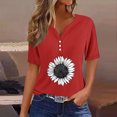 thumbnail image 1 of Fiudx Ofertas y Liquidaciones Blusa de Manga Corta con Estampado de Moda para Mujer, Camiseta con Cuello En V, Tops Informales con Botones, 1 of 5