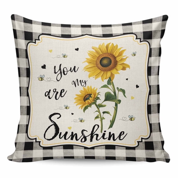 Sunflowers Pillow Covers 24x24 Inch Decorative Throw Pillow Cover, Yellow Floral Botanical Black White Checkered Rustic Sofa Pillowcases Accent Cushion Case Home Decor Bedroom Living Room