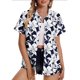 thumbnail image 2 of Pantalones Cortos para las Mujeres Impresión Sexy Cómodo Bolsillo de Manga Corta, Botón Top Blusa Camiseta, 2 of 6