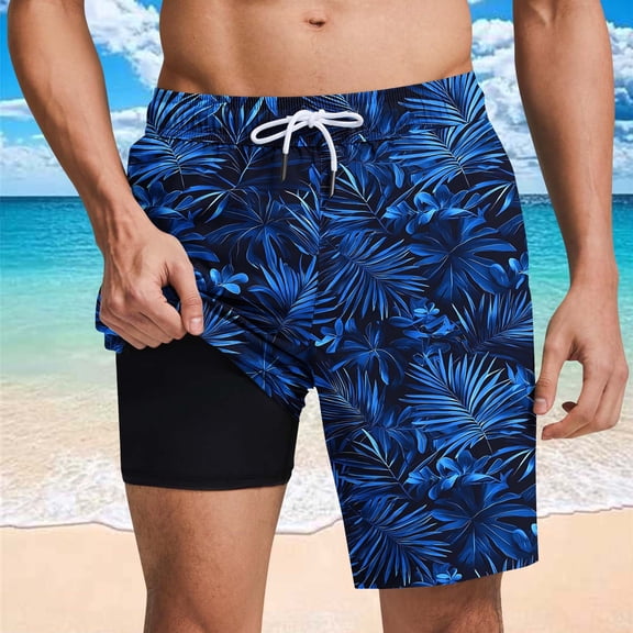 NTACZA Vacation Shorts for Men Compression Liner Beach Shorts Stretch Drawstring Trunks for Men L