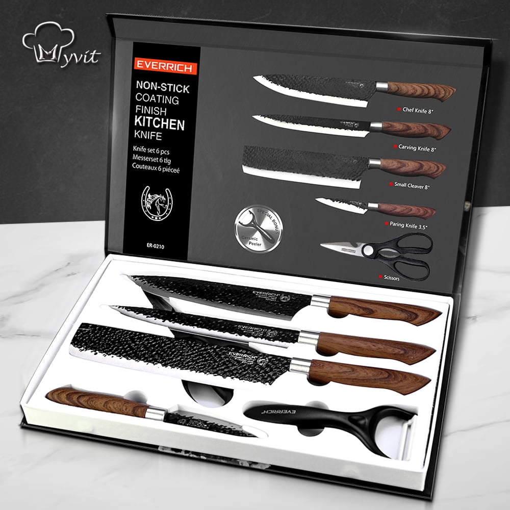 Myvit Chef Knife Set for Kitchen,Stainless Steel Nakiri Knife with Scissor and Peeler Gift Case
