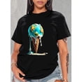 thumbnail image 1 of T-Shirt Chic à Imprimé Crème Glacée et Terre Mouvante pour Femme - Mode Décontractée, Col Rond, Manche Courte, Polyester Respirant - Parfait pour le Printemps/étéfête des Pères, Fête des Mères, Nouvel An, Fête du Printemps, 1 of 8
