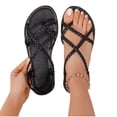 thumbnail image 7 of HomeDM Women's Flat Sandals Open Toe Ring Dressy Cross Strap Ankle Strap Summer Beach Walking Sandals, Black Size 5.5, 7 of 7