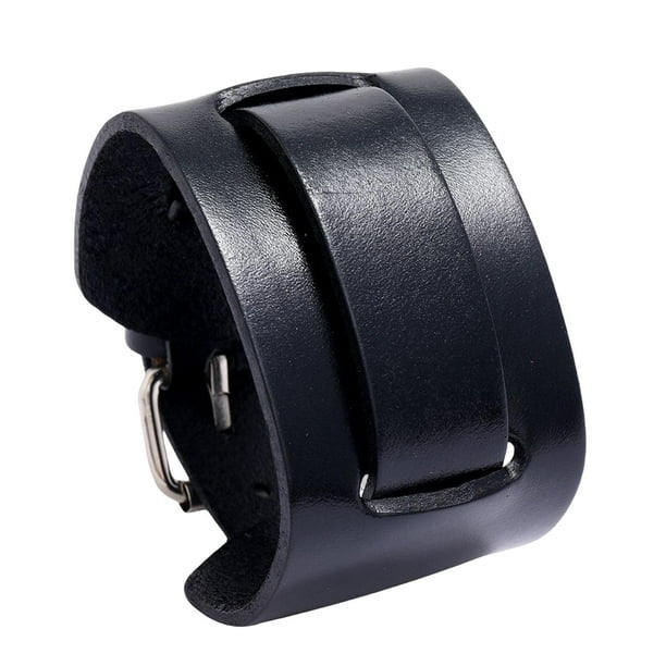 Pulsera de cuero PU Yuyangstore brazalete ancho ajustable para hombres y mujeres negro