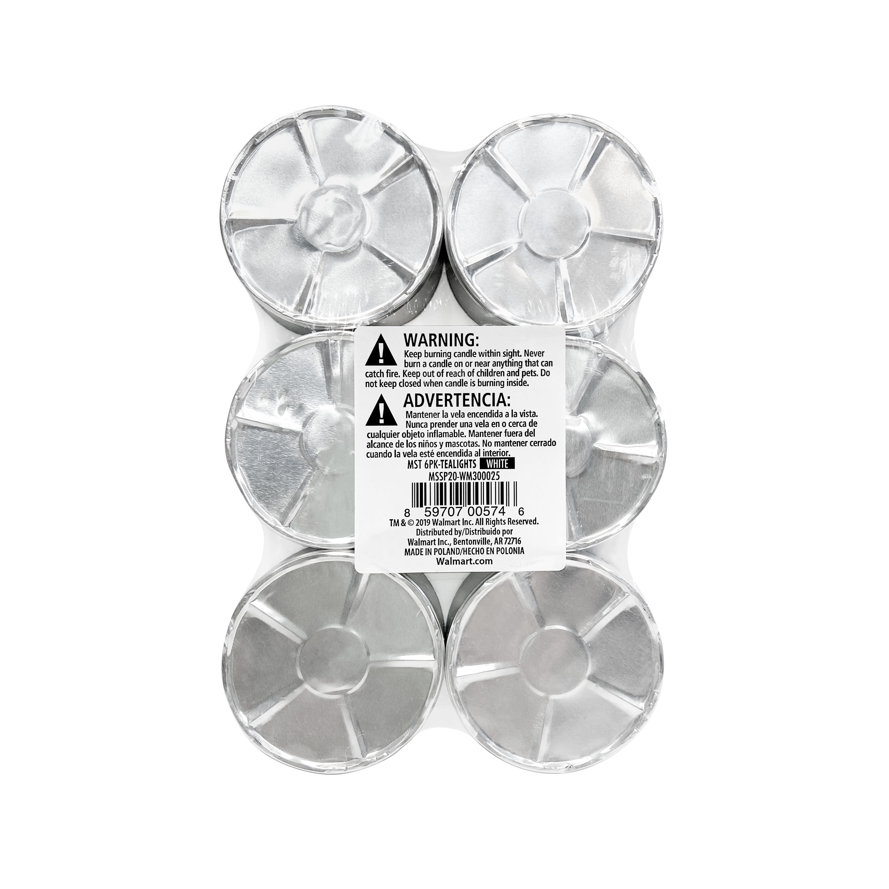 Mainstays, Oversized White Unscented, Indoor/Outdoor Tealight Candles, 6 Count