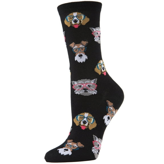 MeMoi Professor Dogs Bamboo Blend Crew Socks - Womens - Female, One Size, Fuchsia