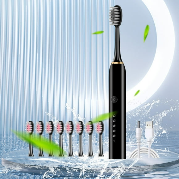 Cepillo de dientes eléctrico para adultos, recargable, con cerdas suaves, automático, con sonido, herramienta de limpieza dental inteligente para parejas, de plástico.