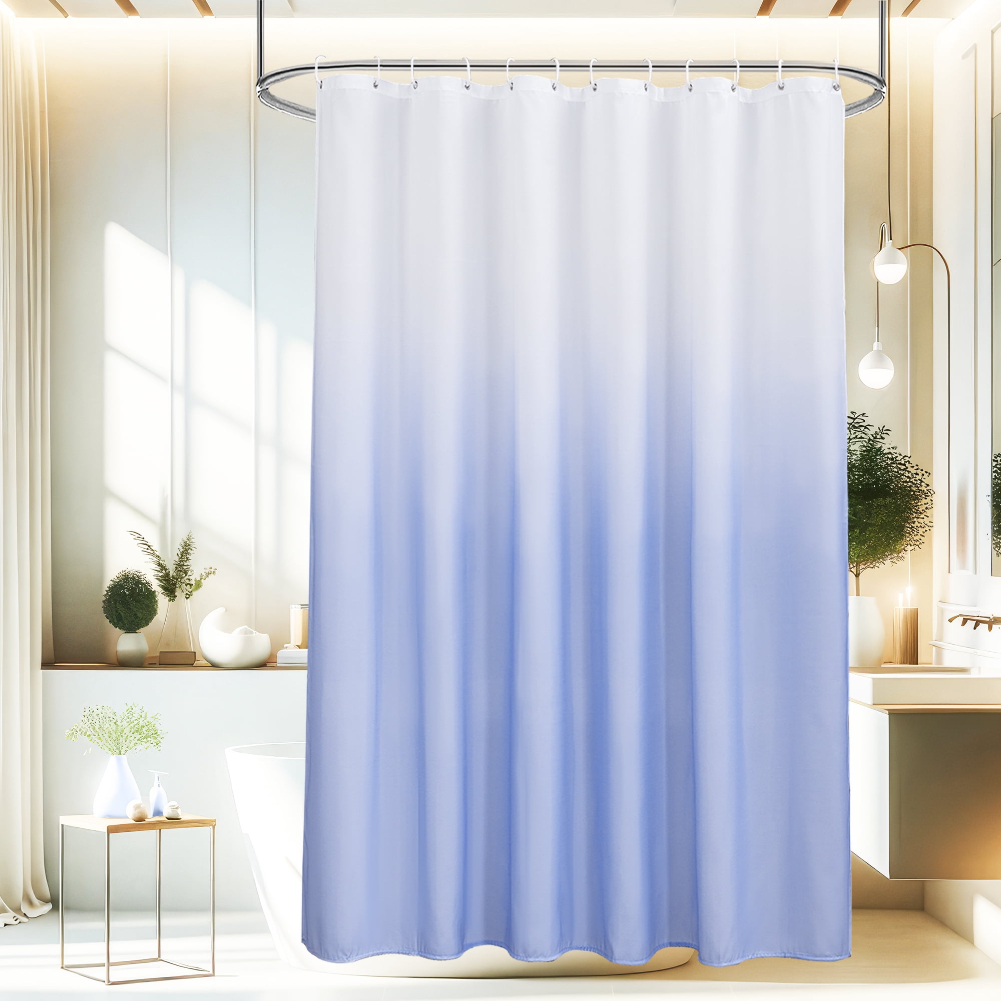 Inosoo Blue Ombre Fabric Shower Curtain, 72 x 72 Inch Thick Blue Gradient Bathroom Shower Curtains with Hooks, Waterproof and Mildew Resistant