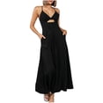 thumbnail image 2 of Wedding Guest Dresses for Women,Clearance Women's Fashionable Solid Color Suspender V-neck Bra Suspender Slit Dress, 2 of 5