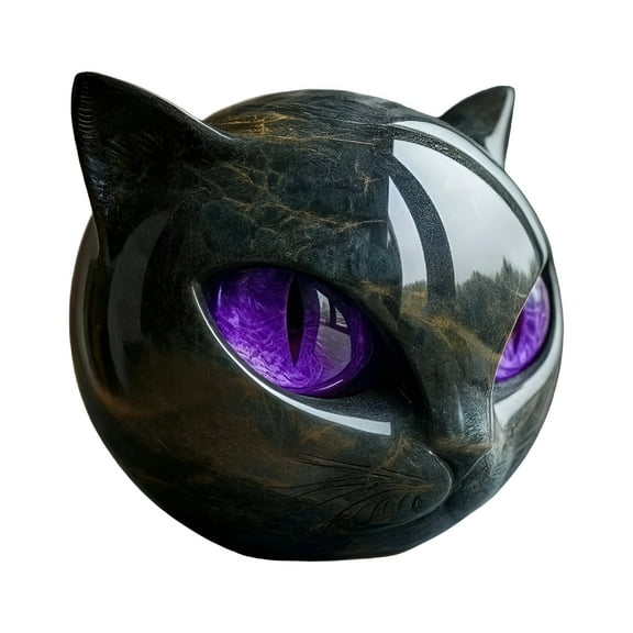LAMIRO Black Cat Stone Cat Head Sculpture Marble Texture Healing Stones Black Cat Statue Keepsake Gift for Cat Lovers Purple A3