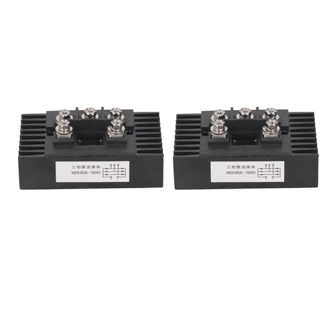 Uadme Puente Rectificador, Módulo Rectificador De Puente De 2 Piezas con Disipador De Calor 1600 V 60 A Disipador De Calor Negro Rectificador De Puente Trifásico