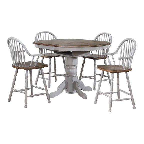 Sunset Trading Country Grove 5-Piece 42" Round Extendable Wood Pub Set in Gray