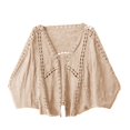 thumbnail image 4 of GEWSEY Women's Lace Embroidery Cardigan Boho Cropped Batwing Sleeve Open Front Oversized Bolero Shrugs (Yellow, One Size), 4 of 4