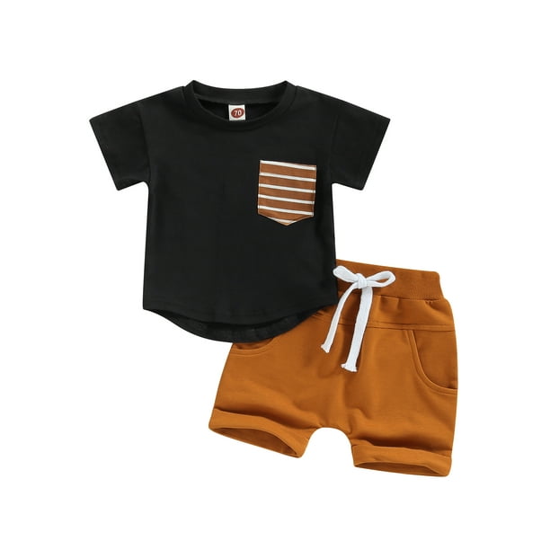 Bagilaanoe 2pcs Toddler Baby Boy Short Pants Set Short Sleeve Stripes T Shirt Tops + Shorts 6M
