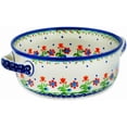 thumbnail image 1 of Authentic Polish Pottery 8-inch Round Baker with Handles (Spring Flowers Theme) + Certificate of Authenticity, 1 of 7