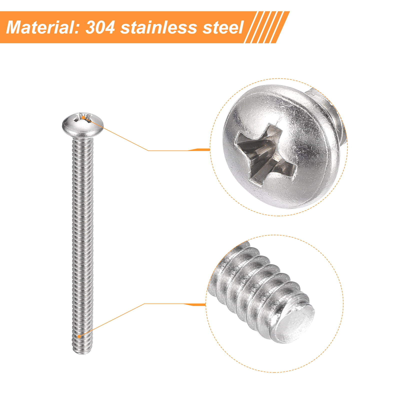 #10-24x3" Pan Head Machine Screws, 304 Stainless Steel Screw, Pack of 50