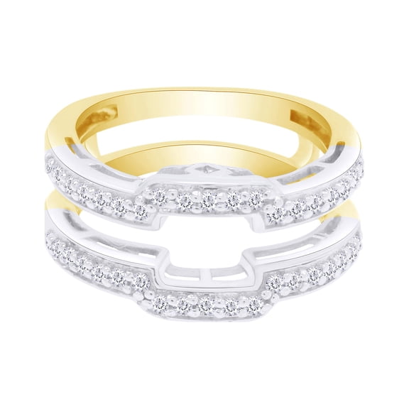 Round Shape White Cubic Zirconia Two Tone Enhancer Guard Ring 10k Yellow Gold Ring Size - 12