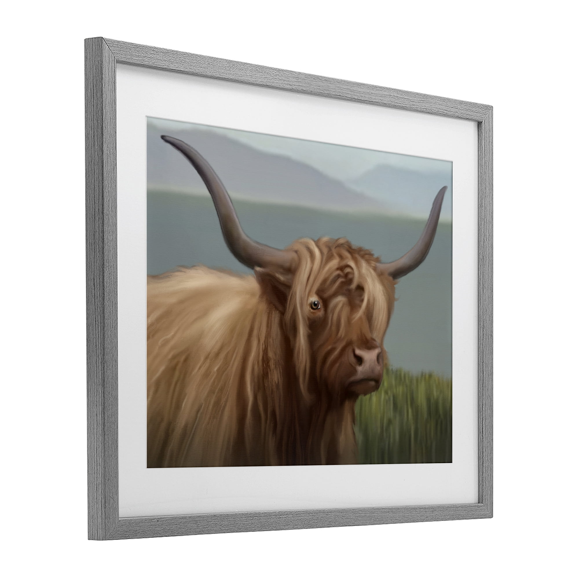 Stupell Industries Scottish Highland Cattle Landscape Gray Framed Print Under Glass, design by Matthew Piotrowicz