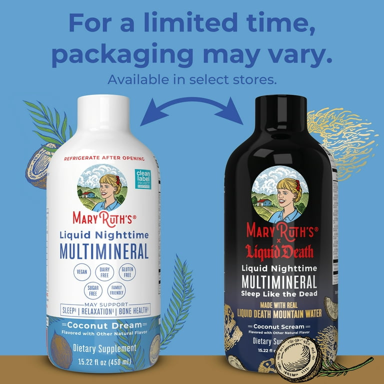 MaryRuth Organics Liquid Nighttime Multimineral for Sleep Support, Mineral Supplement, Coconut Flavor, Sugar-Free, 15.22 oz, Magnesium Citrate