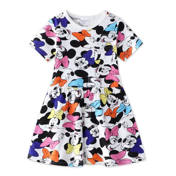 Mickey Mouse Minnie Niño Vestido Verano Niños Manga corta Casual Impreso Falda de algodón Vestido de una pieza para niñas Cumpleaños Gifts120 6T Gao Jinjia LED
