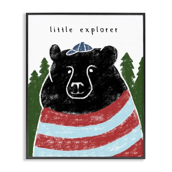 Stupell Industries Cottage Little Explorer and Black Bear Black Framed Giclee Art, 11 x 14, by Lil' Rue