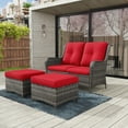 thumbnail image 3 of MeetLeisure 3 Pieces Outdoor Furniture Patio Furniture Set with One 2-Seat Sofa, Two Ottomans, Red, 3 of 9