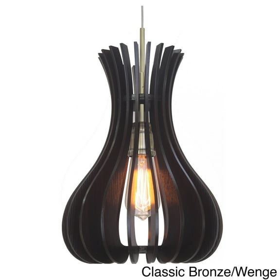 Woodbridge Lighting Genie Canopy 1-Light Wood Shade Pendant in Bronze