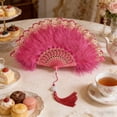 thumbnail image 4 of Feather Fan Foldable Handheld Flapper Fan with Feathers,Vintage Embroidered Fan for Women Costume Party Wedding Dancing Show Decoration Chinese Hand Fan, 4 of 7