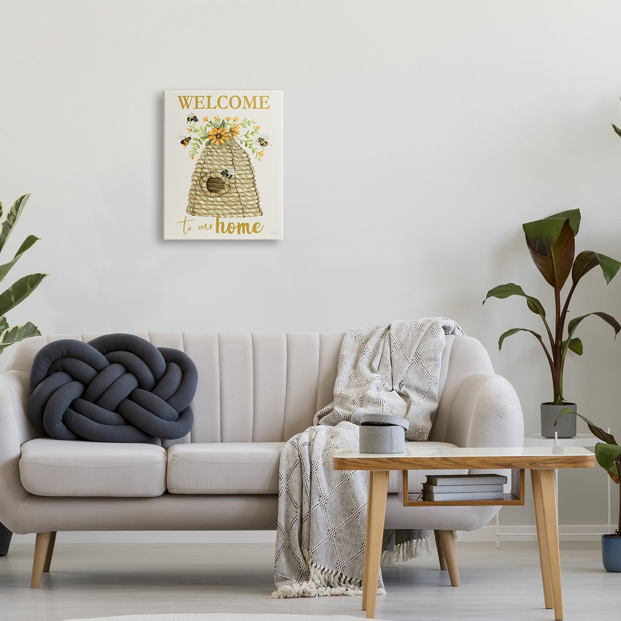 Stupell Industries Welcome Home Insect Hovering Roped Beehive and Sunflowers,24 x 30, Design by Cindy Jacobs