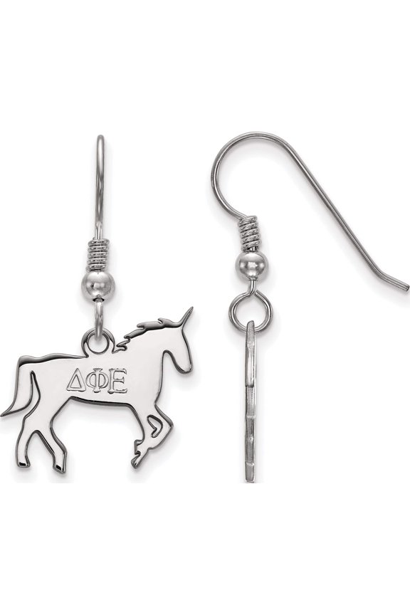 Sterling Silver Rh-Plated Logoart Delta Phi Epsilon Small Dangle Earrings (34 X 18) Made In United States ss037dph
