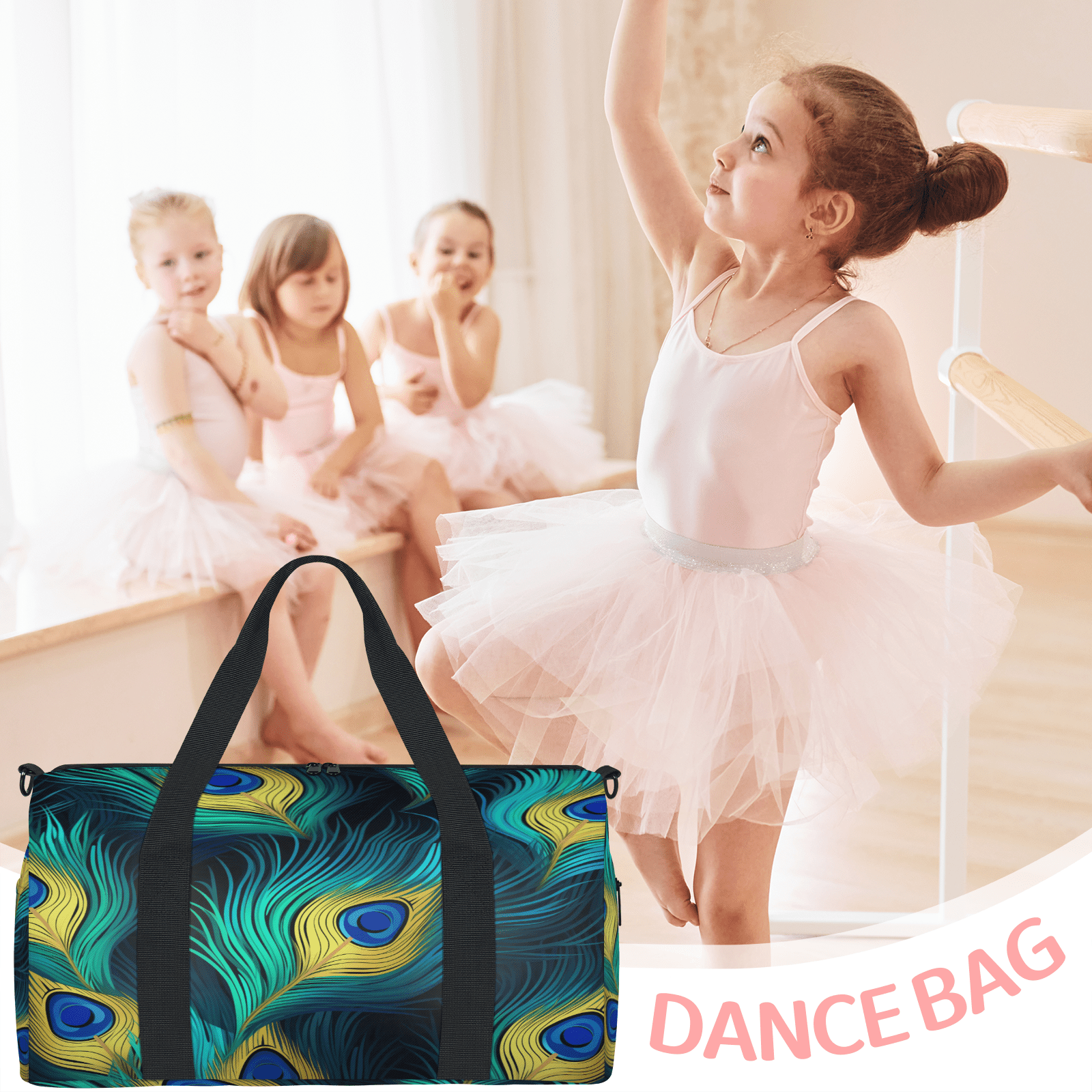 Herdesigns Peacock Bird Feathers Travel Duffle Bag Sports Yoga Weekender Overnight Carry on Workout Bags Lightweight Waterproof Gym Tote Bag for Women