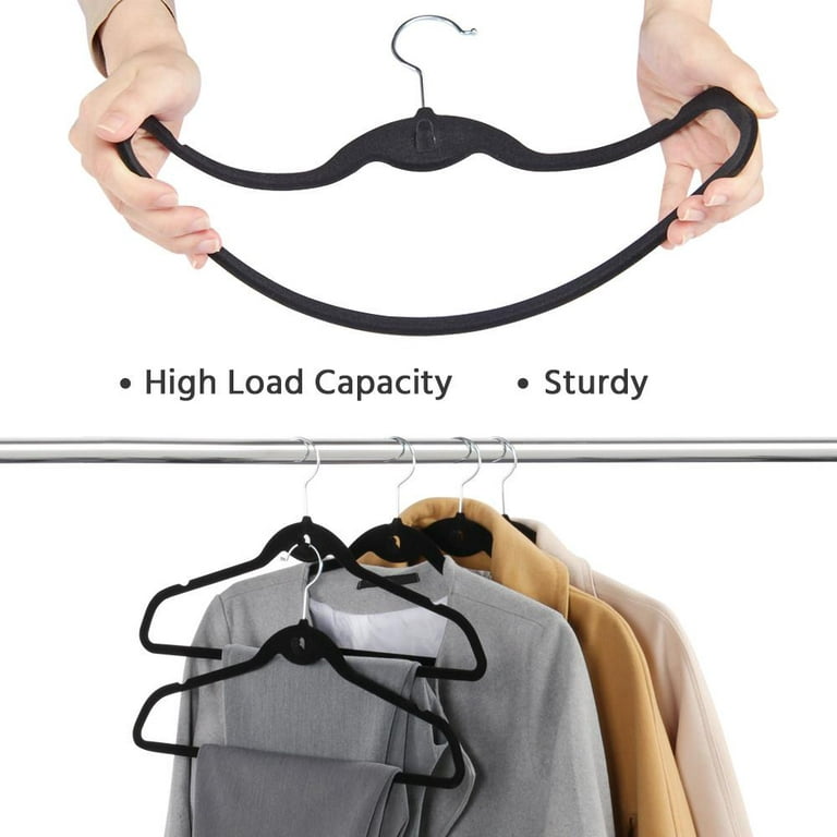 OSTO 100 Pack Premium Velvet Hangers, Non-Slip Adult Hangers with Pants Bar  and Notches, Thin Space Saving 360-Degree Swivel Hook Black