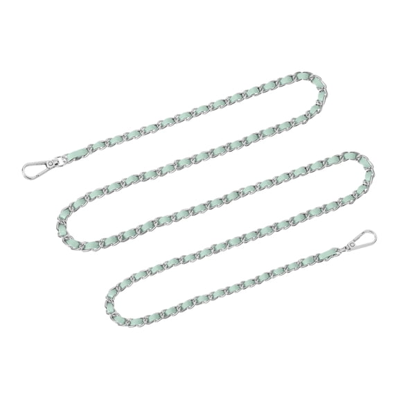 Uxcell Purse Chain Strap, 55" Leather Iron Flat Chain Strap Handbag Chains Purse Straps for Shoulder Bags and Cross Body Bags Replacement Strap (Light Green Strap Silver Chain)