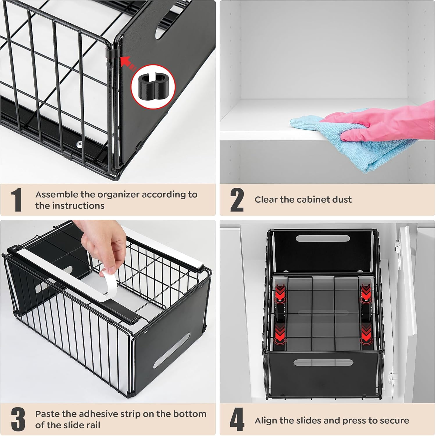 2 Pack Pull Out Cabinet Organizer, Heavy Duty Slide Out Drawers for Kitchen Cabinets, Adhesive Pull Out Drawers, Closet Organizers and Storage for Kitchen, Bathroom, Home(7"×2)