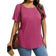 thumbnail image 2 of MOSHU Scoop Neck T-shirts for Women Short Sleeve Plus Size Tops Curved Hem Womens Shirts, 2 of 10