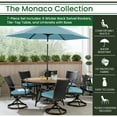 thumbnail image 3 of Hanover Monaco 7-Piece Outdoor Patio Dining Set, 6 Cushioned Wicker Back Swivel Rocker Chairs, 60" Round Tile Table, 9' Umbrella, and Umbrella Base, Bronze Finish, Rust-Resistant, All-Weather, 3 of 9