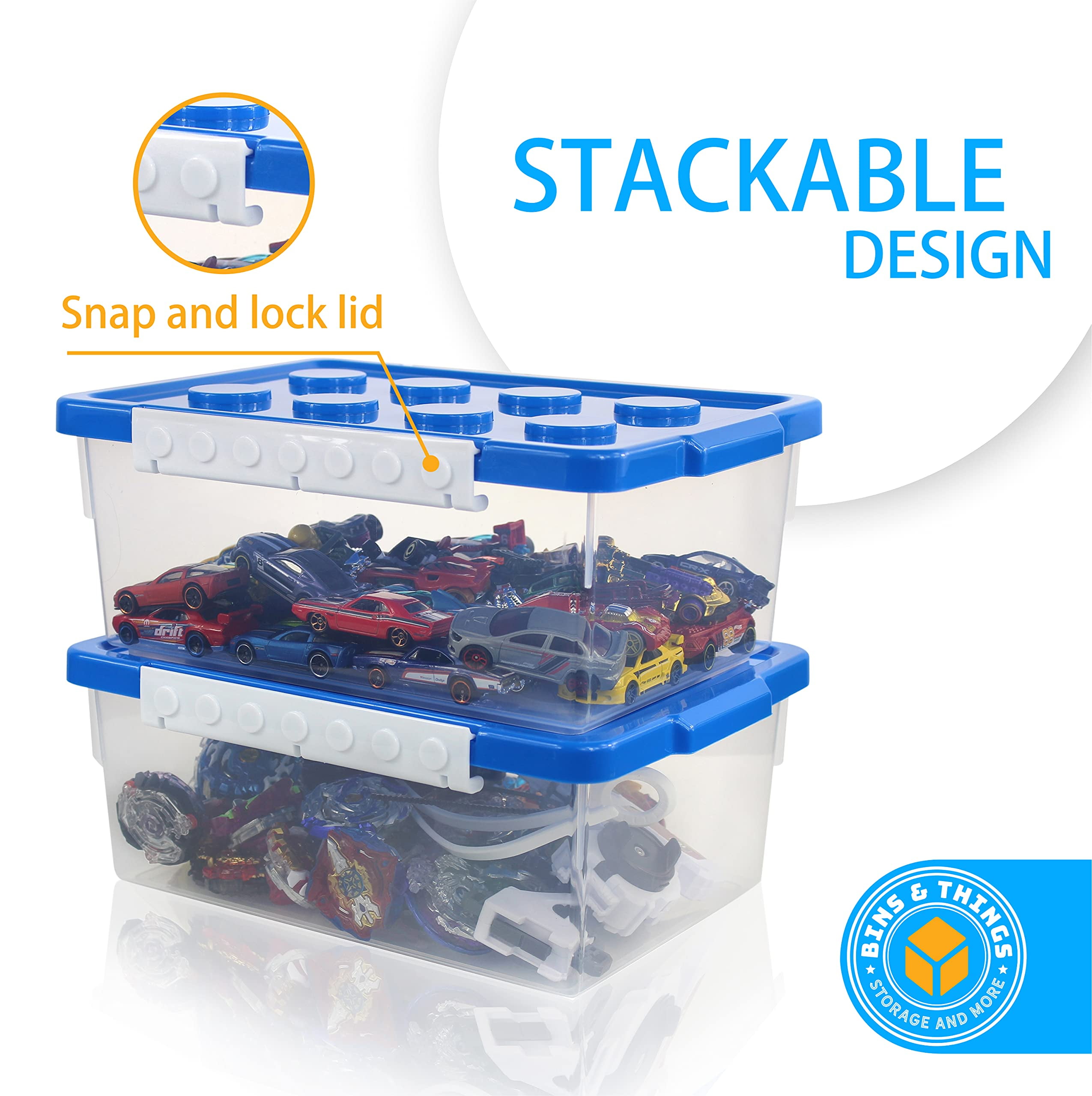 Bins & Things Toy Organizers and Storage Set of 2 large and small stackable storage bins - Clear toy storage bin- Lego organizers and storage for Barbie Dolls, Hot Wheel toy bins for kids organizer