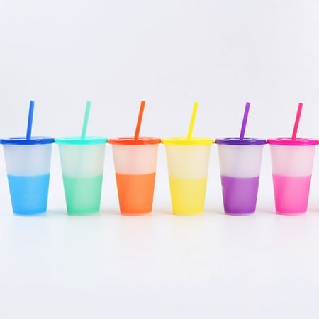 

GXSR 480ML Color Changing Tumbler Cups with Lids Straws - Reusable Bulk Tumblers with Straws for Cold Drink - Plastic Cup Travel Tumbler Set for Adults & Kids