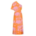 thumbnail image 4 of TMOYZQ 50 % de Rabais Été! Robe Longue Maxi à une Épaule pour Femmes, Ourlet Fendu, Imprimé Floral, Manches Courtes Évasées, Coupe Ample Froncée, Robe de Cocktail, Robe de Soirée, Robes d'Invitée de Mariage, 4 of 7