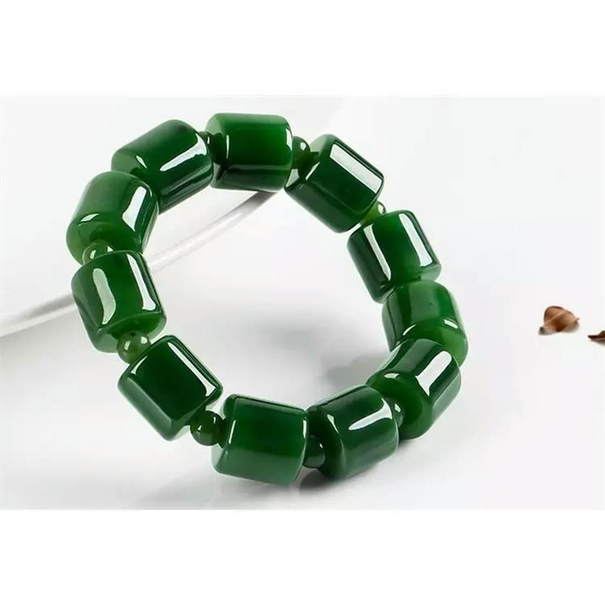 HOOUN Natural Green Jade Bead Bracelets 18*15mm Women Men Long Tube Jadeite Bracelet
