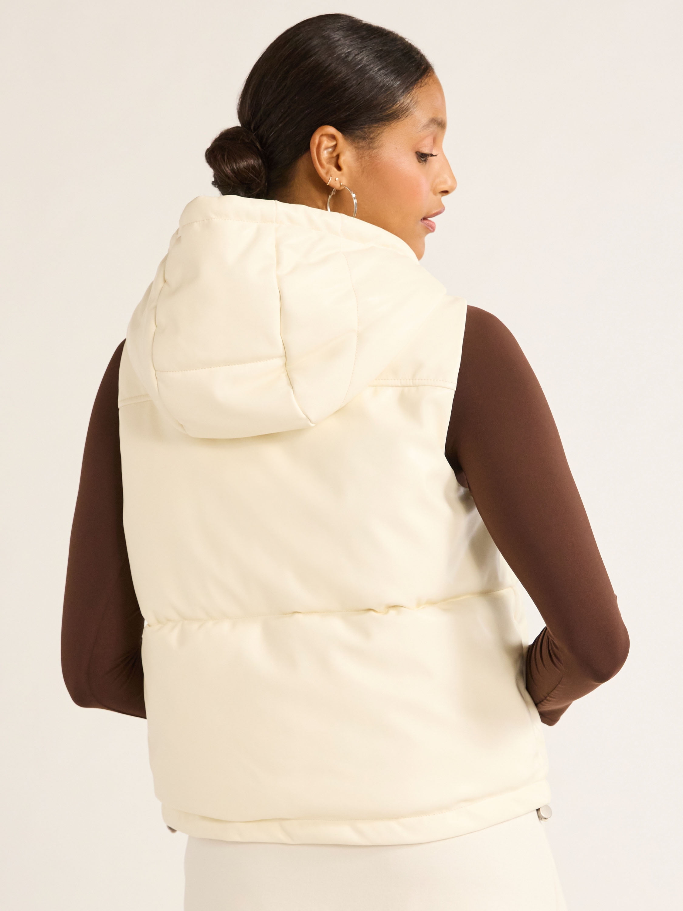 Scoop Women's Faux Leather Hooded Puffer Vest, Midweight, Sizes XS-XXL