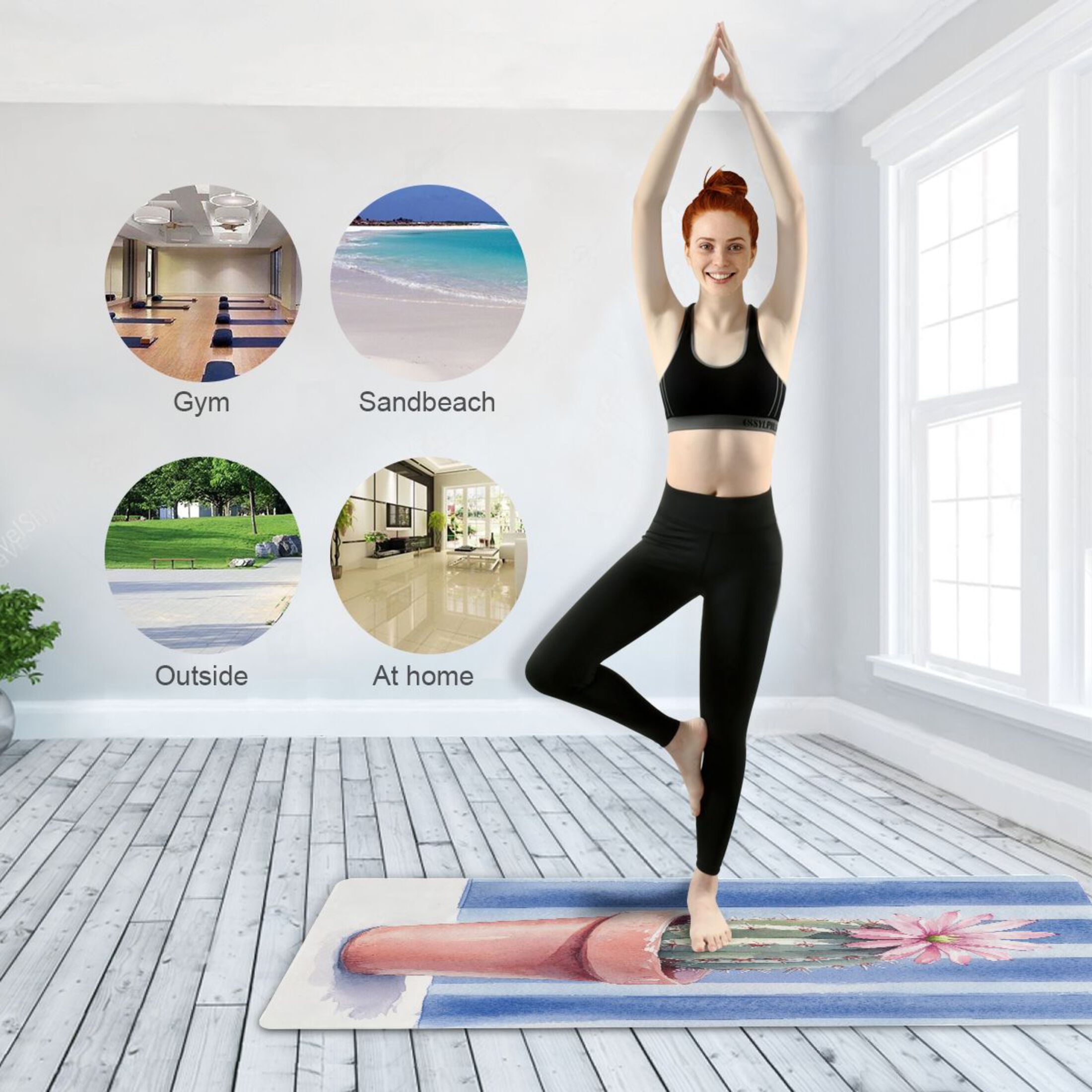 BZSMCE Yoga Mat Women Cactus in Pot Fitness Mat